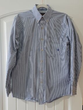 Ariat Navy & White Striped Button-Down Dress Shirt